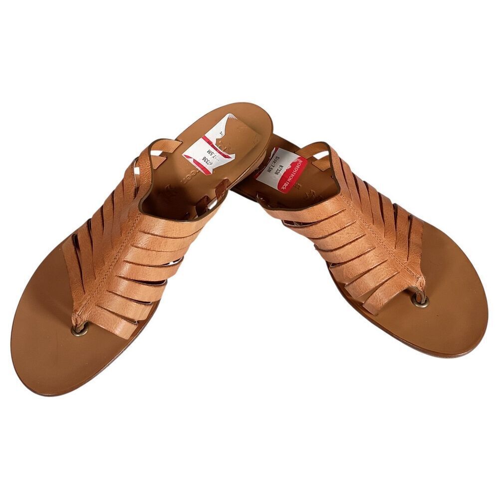 Paul Green Tan Leather Strappy Thong Sandal Low Wedge Womens 7.5 - Picture 6 of 11